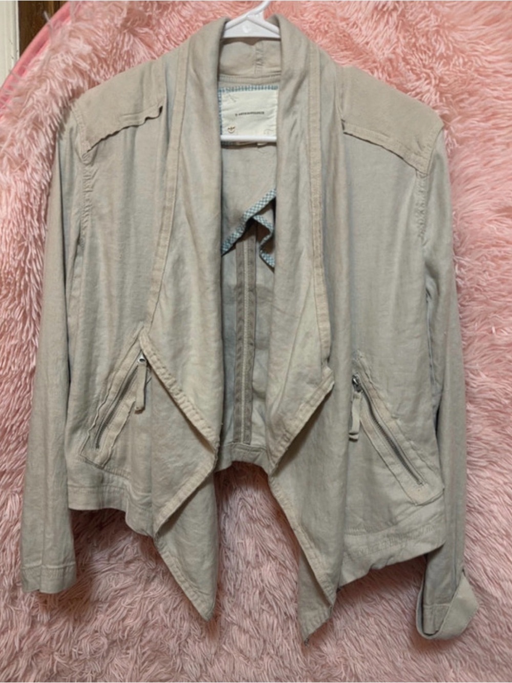 Anthropologie Beige Draped Open-Front Blazer Jacket